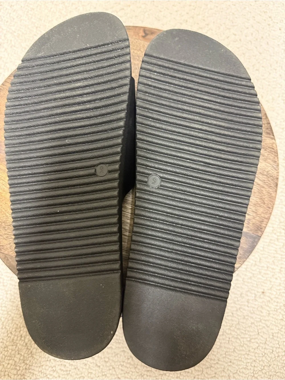 Steve Madden Black Slide Sandals with Gold Ring Accent